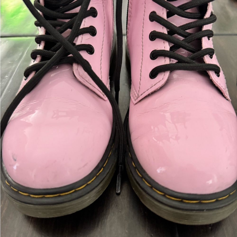 Dr. Martens Pink Combat Boots with Glossy Finish
